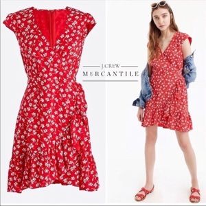J. Crew red floral wrap dress size 0